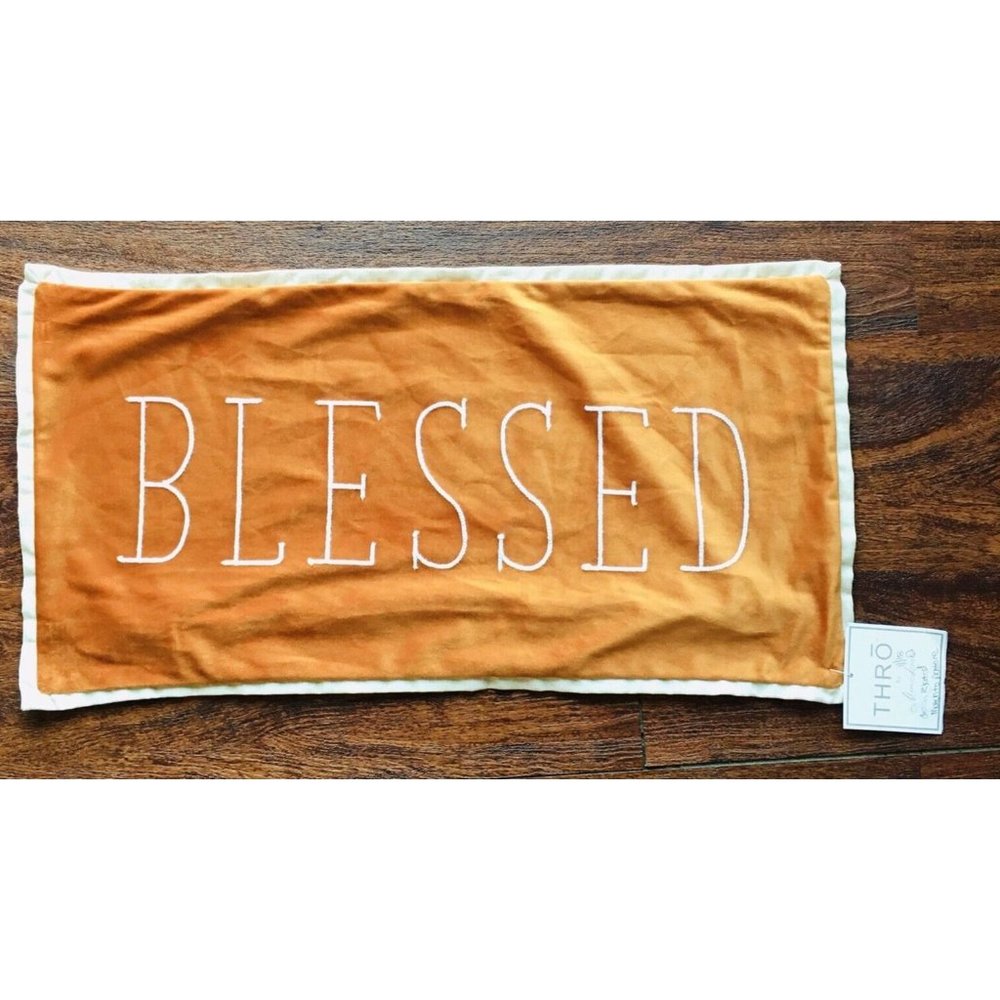 New BLESSED Thro by Marlo Lorenz Pillow Cover Case Orange Crewel on Velvet Zip